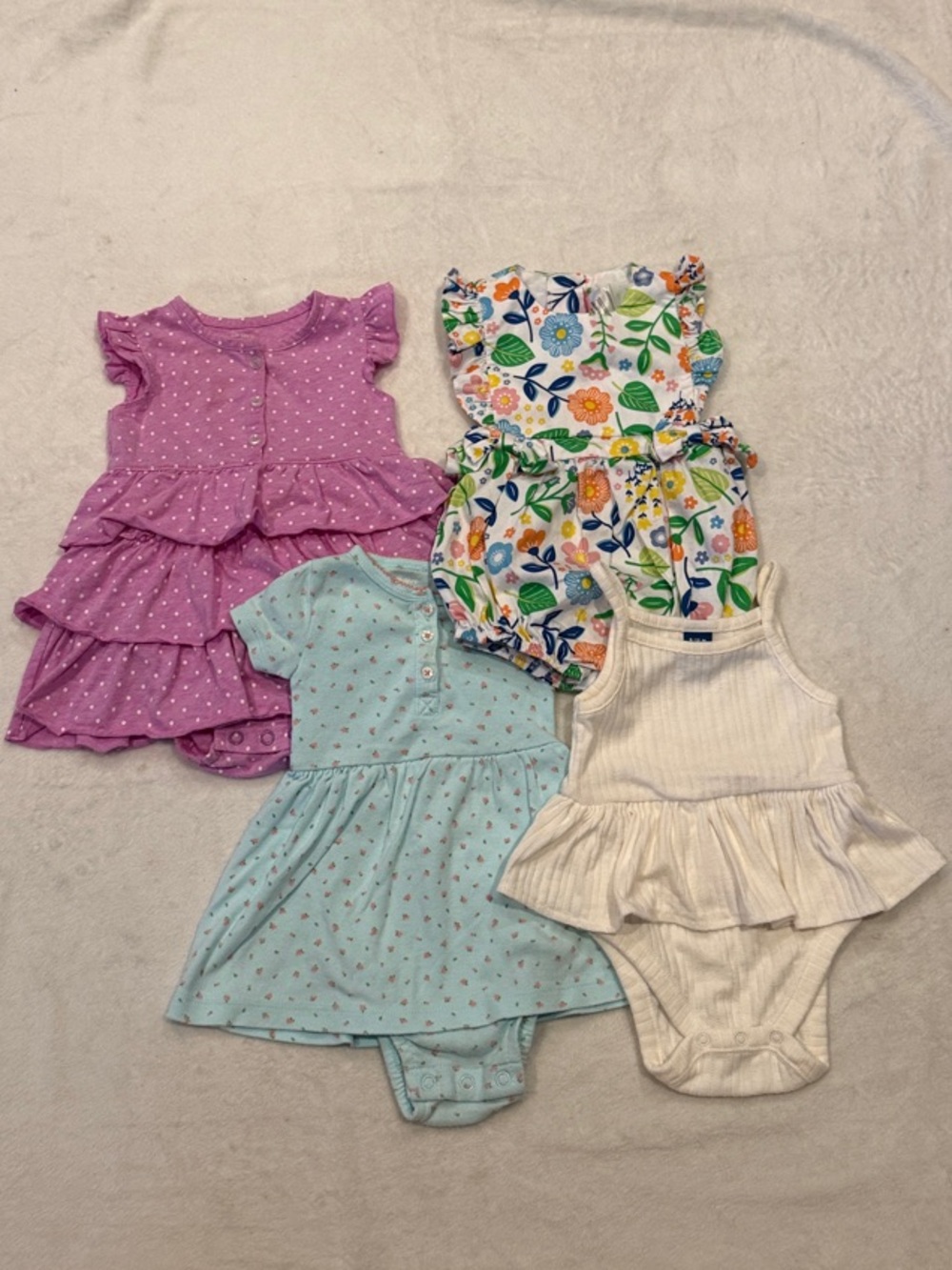Baby Girl Ruffle One-Piece Set Rompers- Purple, Aqua, Floral, Cream